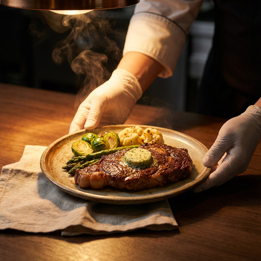 Chef presenting gourmet keto steak